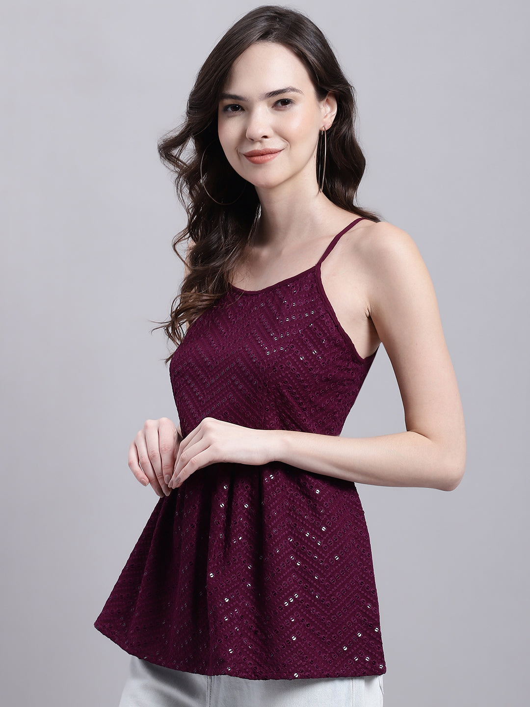 Jainish Women's WoPurple Chikankari Sequen Work Empire Top - Distacart