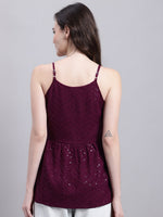 Thumbnail for Jainish Women's WoPurple Chikankari Sequen Work Empire Top - Distacart