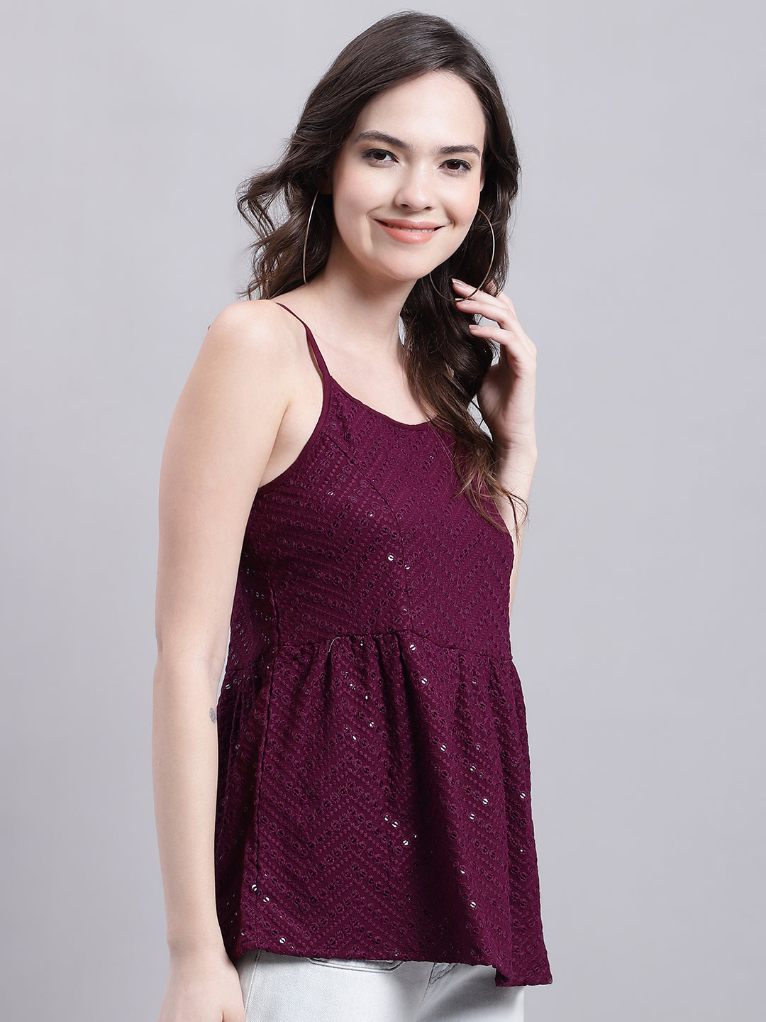 Jainish Women's WoPurple Chikankari Sequen Work Empire Top - Distacart