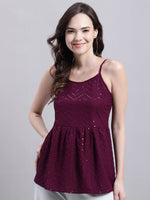 Thumbnail for Jainish Women's WoPurple Chikankari Sequen Work Empire Top - Distacart