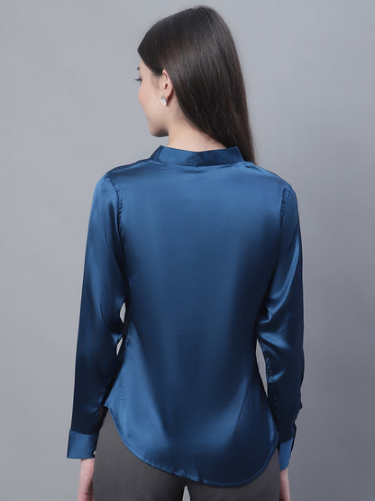 Jainish Women's Blue Solid Shirt Style Top - Distacart