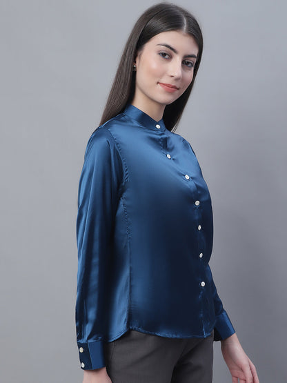 Jainish Women's Blue Solid Shirt Style Top - Distacart