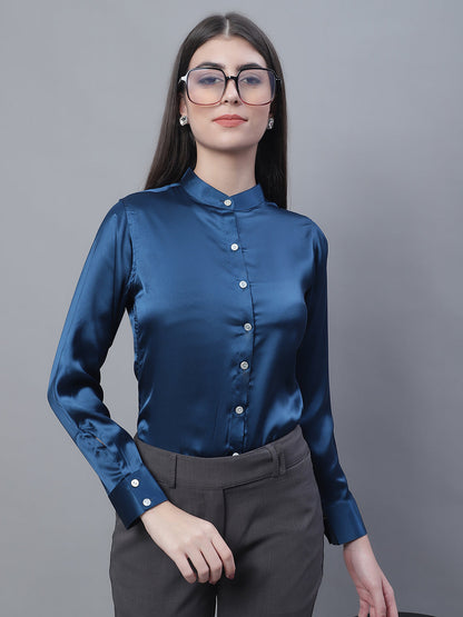 Jainish Women's Blue Solid Shirt Style Top - Distacart