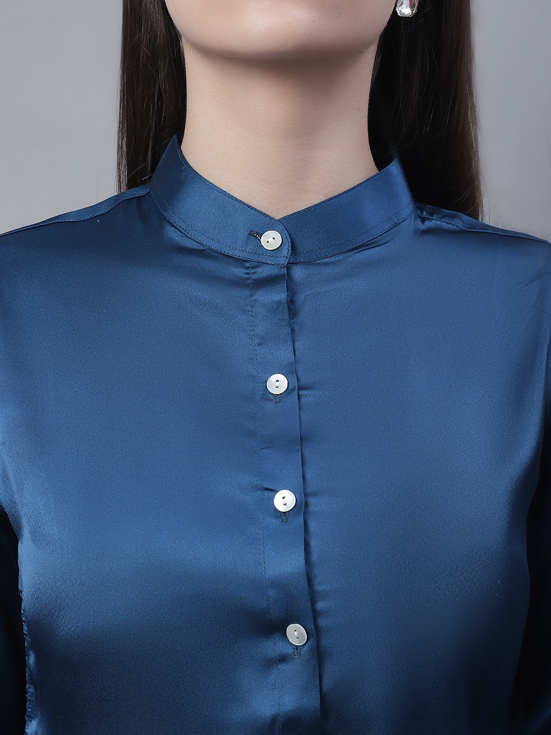 Jainish Women's Blue Solid Shirt Style Top - Distacart
