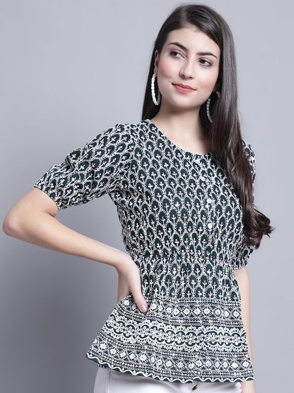 Jainish Women's WoChikankari & Sequins Work Empire Top - Olive - Distacart