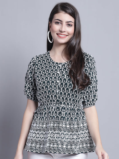 Jainish Women's WoChikankari & Sequins Work Empire Top - Olive - Distacart