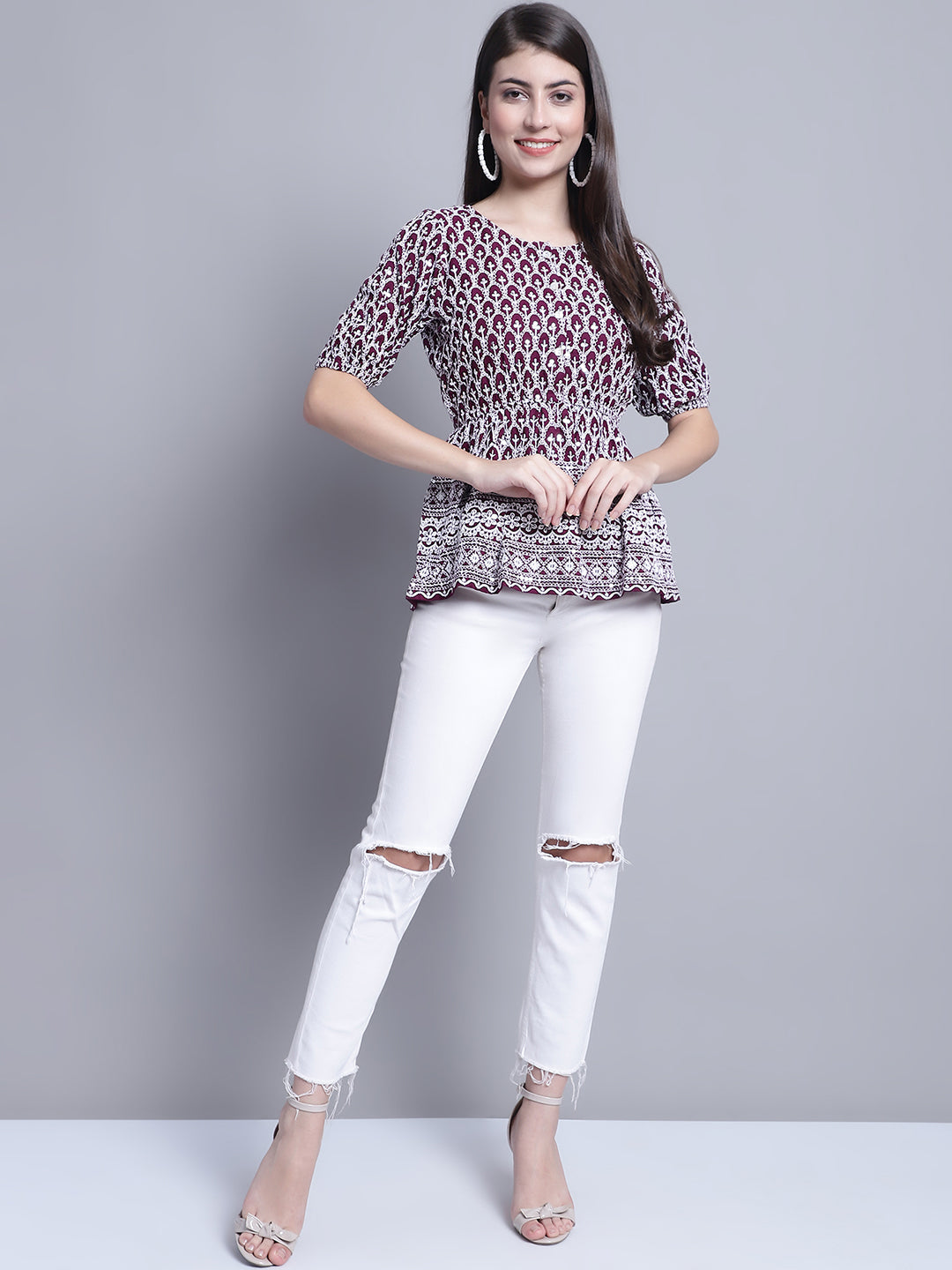 Jainish Women's WoChikankari & Sequins Work Empire Top - Purple - Distacart