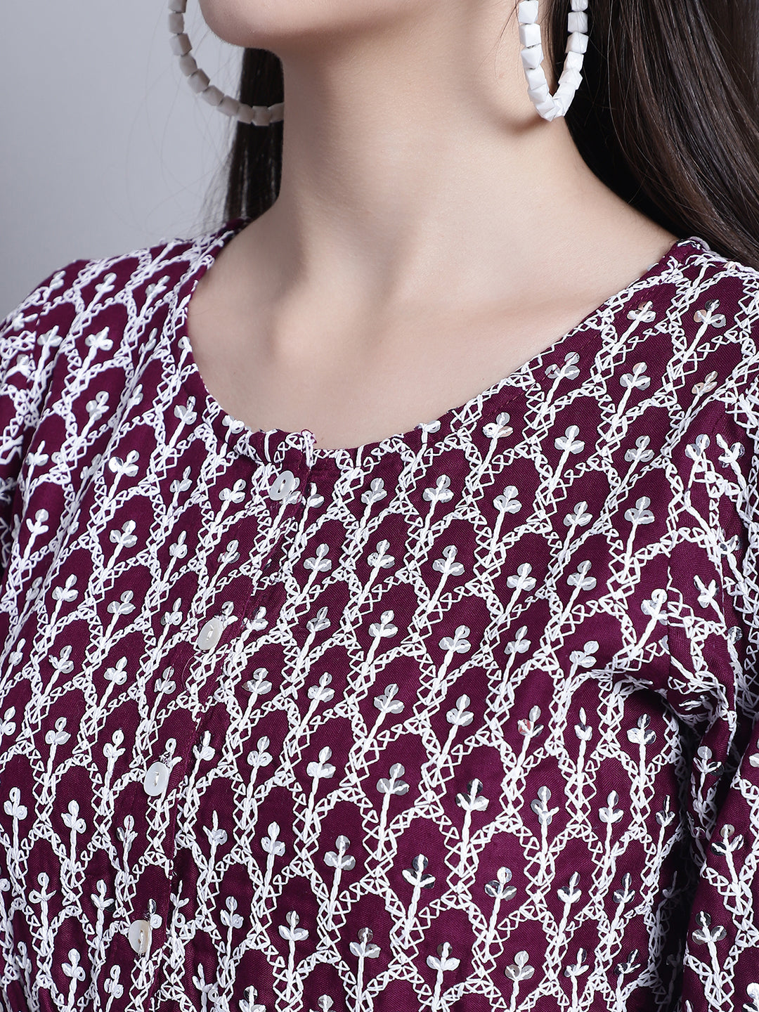 Jainish Women's WoChikankari & Sequins Work Empire Top - Purple - Distacart
