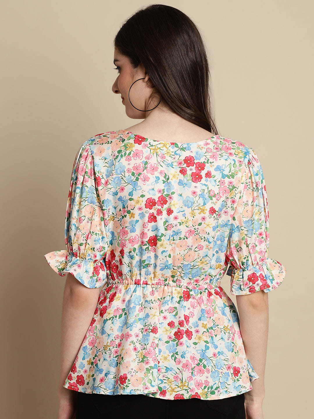 Jainish Women's Floral Print Puff Sleeves Top - Multi - Distacart