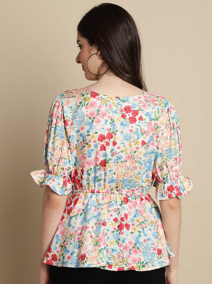 Jainish Women's Floral Print Puff Sleeves Top - Multi - Distacart