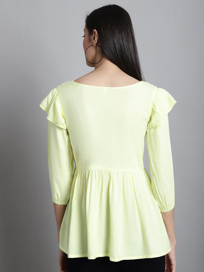 Jainish Women's Embroidered Stylish Top - Lemon - Distacart