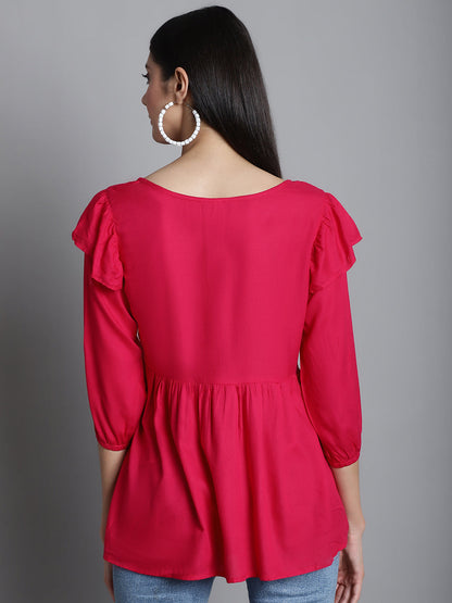 Jainish Women's Embroidered Stylish Top - Red - Distacart