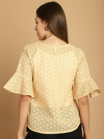 Thumbnail for Indian Needle Women's Embroidered Cotton V-Neck Top - Beige - Distacart