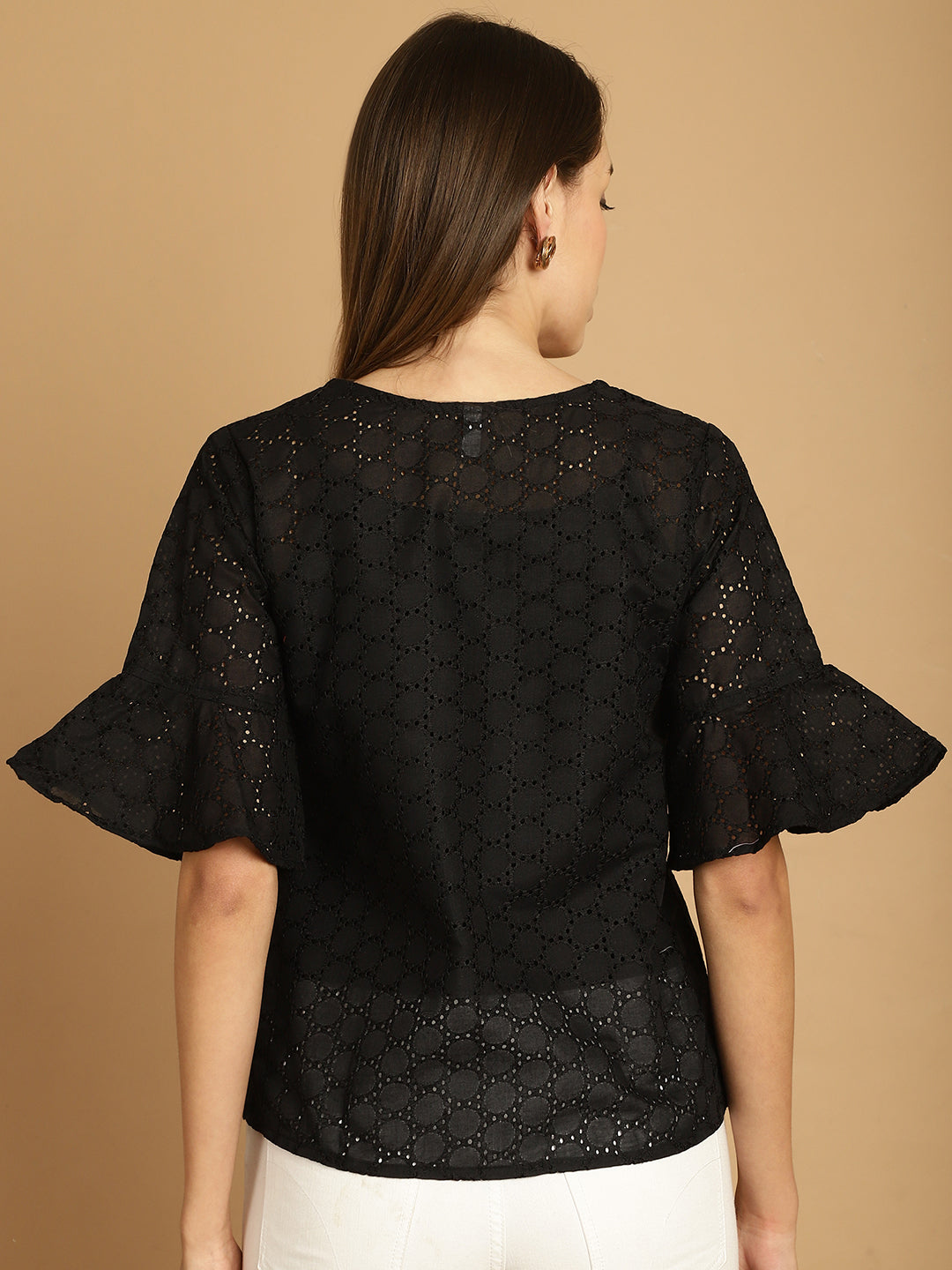 Indian Needle Women's Embroidered Cotton V-Neck Top - Black - Distacart