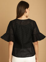 Thumbnail for Indian Needle Women's Embroidered Cotton V-Neck Top - Black - Distacart