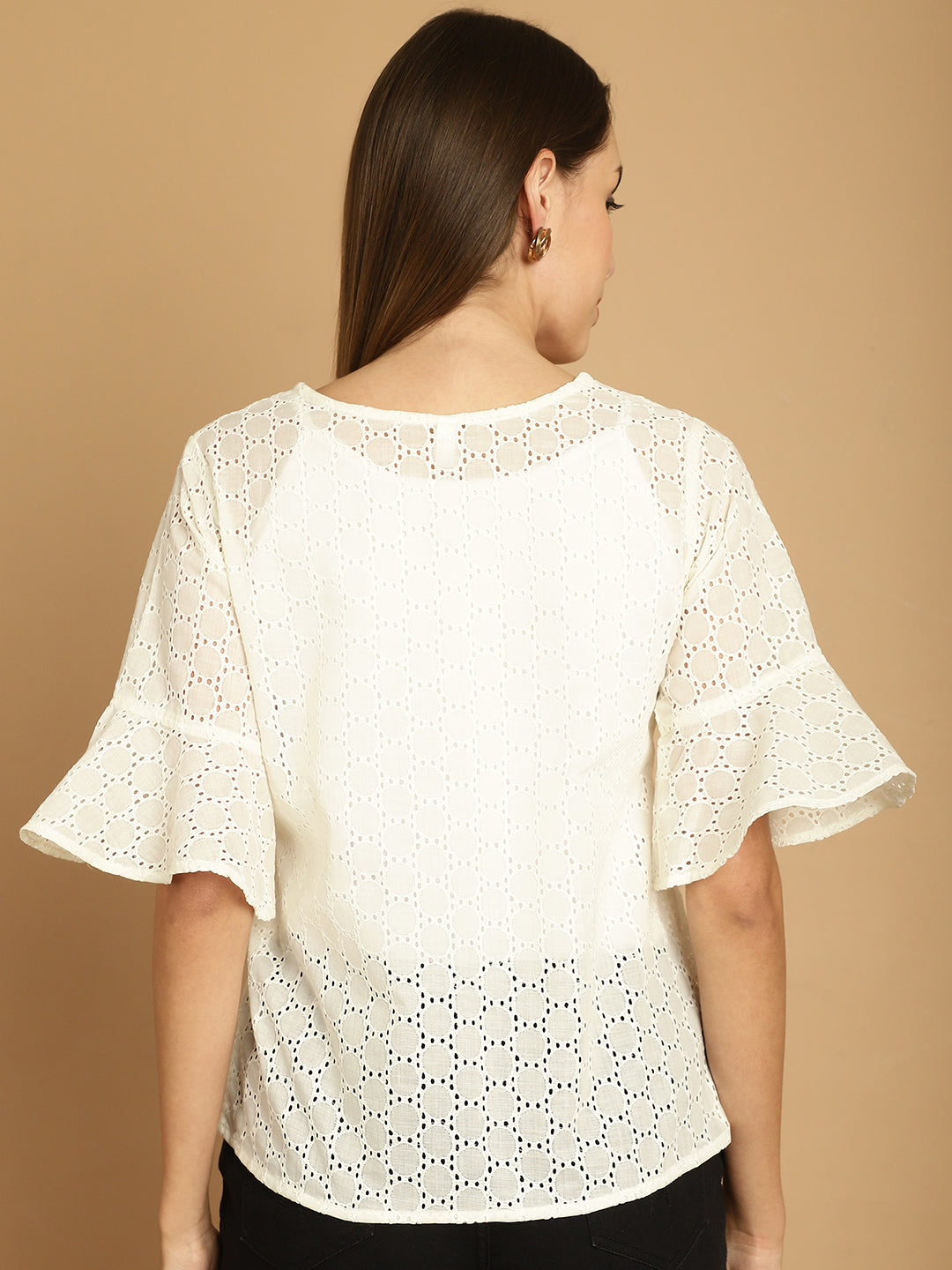 Indian Needle Women's Embroidered Cotton V-Neck Top - White - Distacart