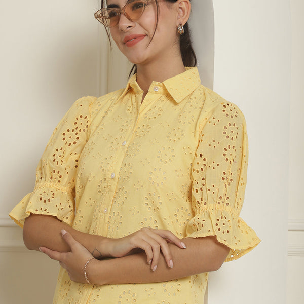 Indian Needle Women's Embroidered Cotton Dress - Yellow - Distacart