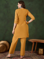 Thumbnail for Sangria Embroidered Pure Cotton Kurta & Trousers