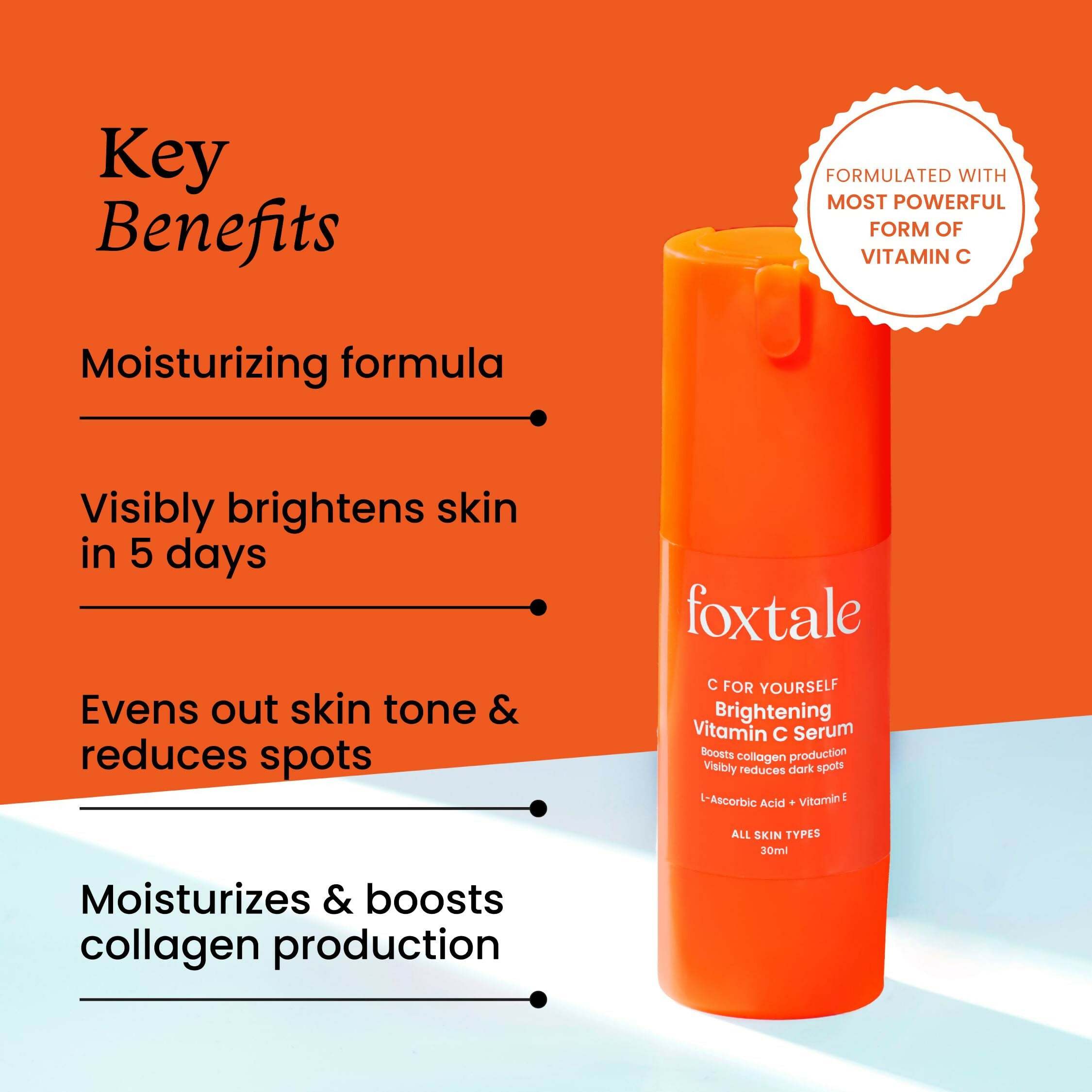 Foxtale Brightening 15% Vitamin C Face Serum With L-Ascorbic Acid And Vitamin E For Glowing Skin For Dark Spots - Distacart