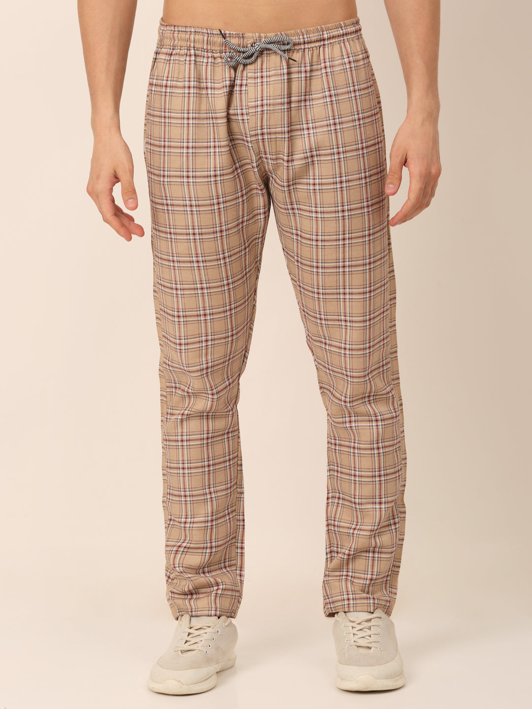 Jainish Men's Checked Cotton Track Pants - Brown - Distacart
