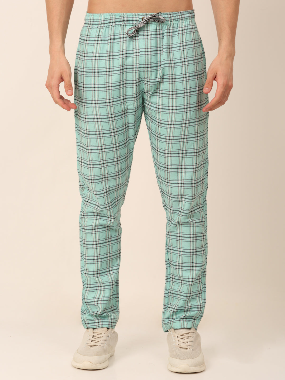 Jainish Men's Checked Cotton Track Pants - Green - Distacart