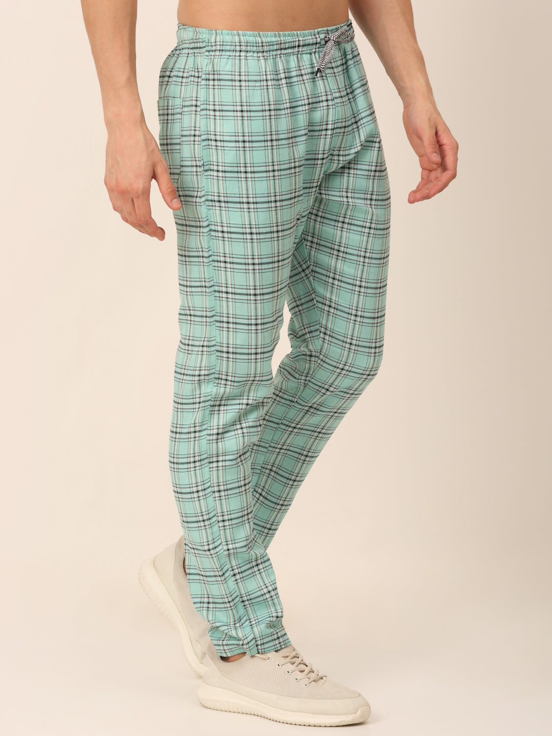 Jainish Men's Checked Cotton Track Pants - Green - Distacart
