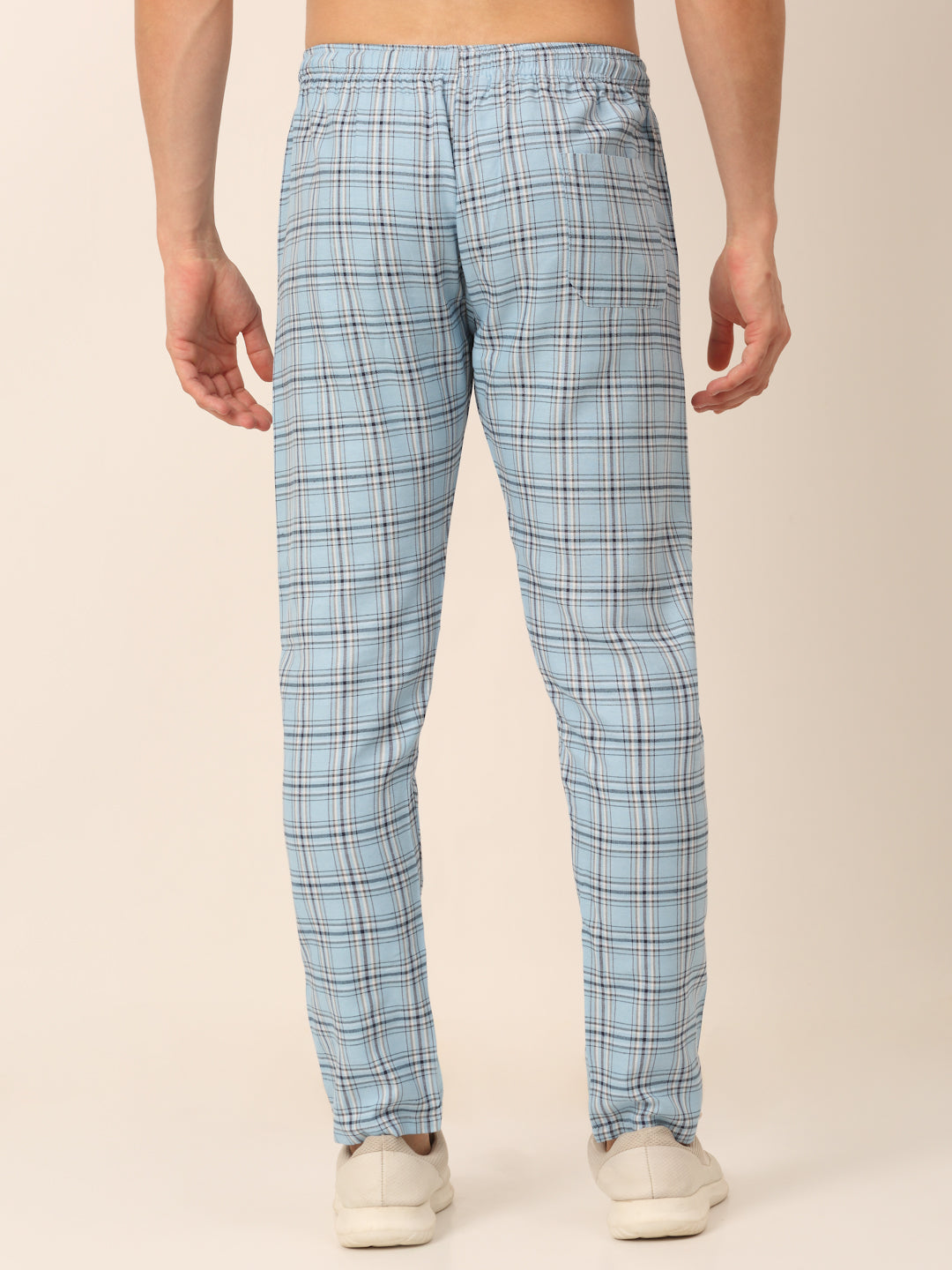 Jainish Men's Checked Cotton Track Pants - Sky Blue - Distacart