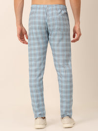 Thumbnail for Jainish Men's Checked Cotton Track Pants - Sky Blue - Distacart