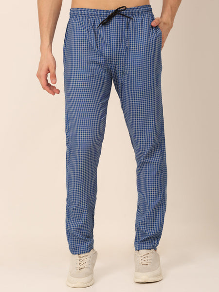 Jainish Men's Checked Cotton Track Pants - Blue - Distacart