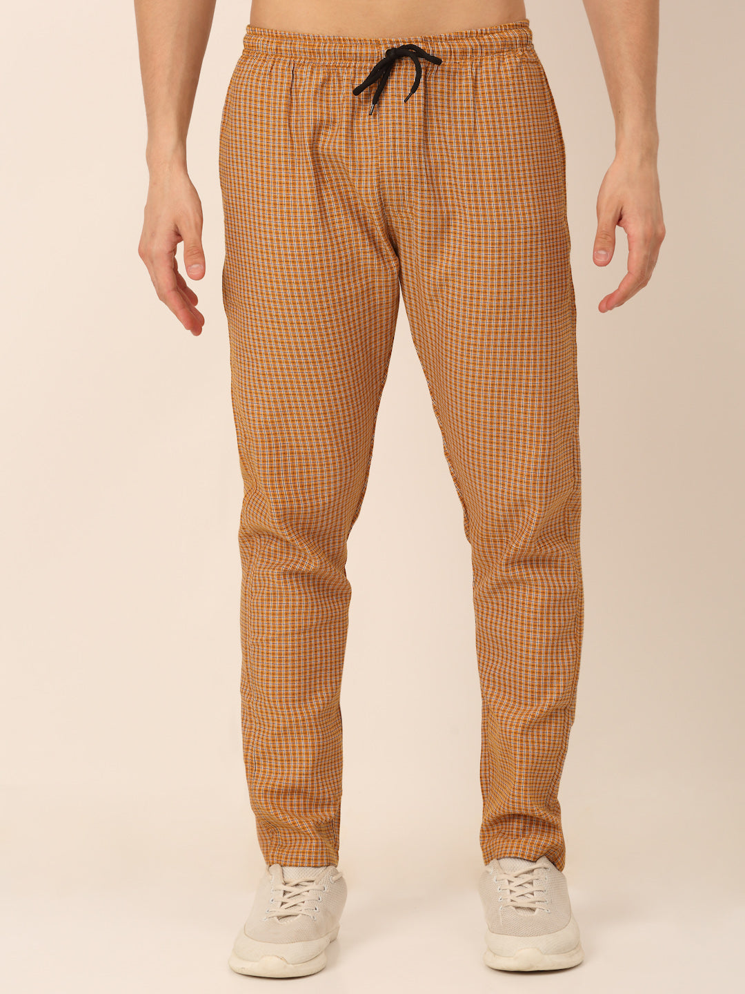 Jainish Men's Checked Cotton Track Pants - Mustard - Distacart