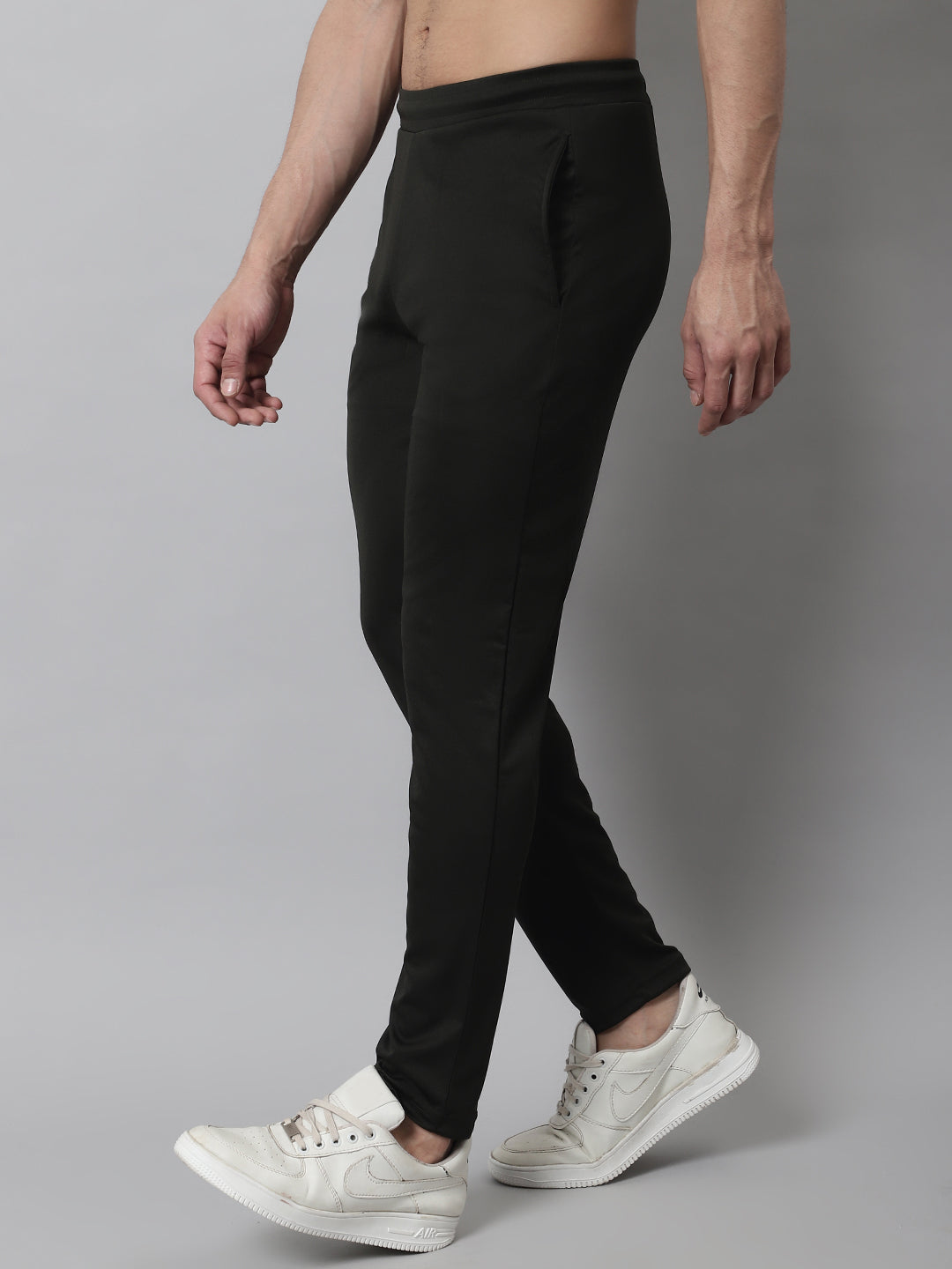 Jainish Men's Olive Solid Streachable Lycra Trackpants - Distacart