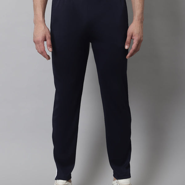Jainish Men's Navy Blue and White Striped Streachable Lycra Trackpants - Distacart