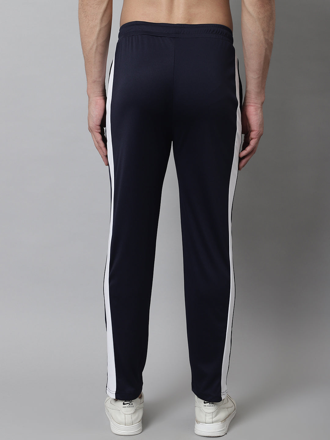Jainish Men's Navy Blue and White Striped Streachable Lycra Trackpants - Distacart