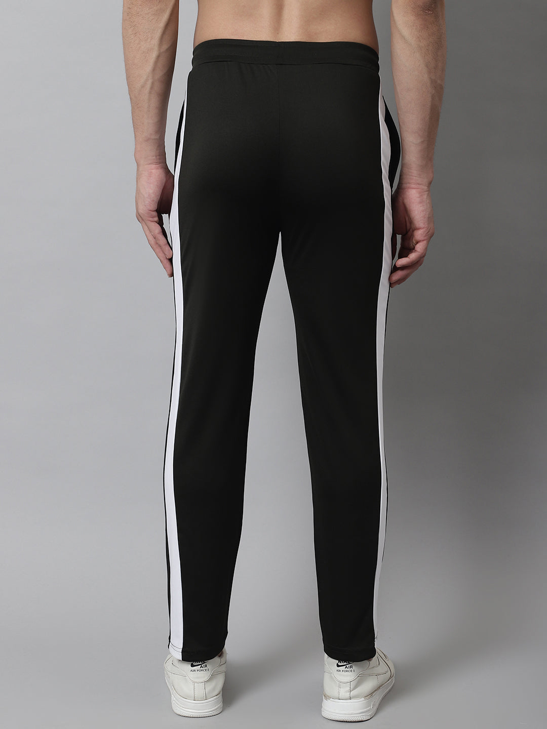 Jainish Men's Olive Green and White Striped Streachable Lycra Trackpants - Distacart