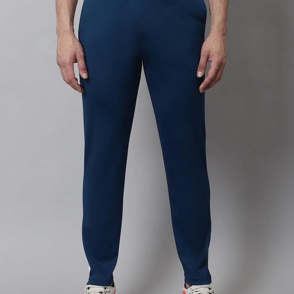 Jainish Men's Peacock Blue and White Striped Streachable Lycra Trackpants - Distacart