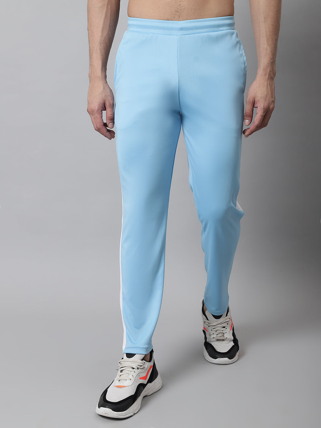Jainish Men's Sky Blue and White Striped Streachable Lycra Trackpants - Distacart