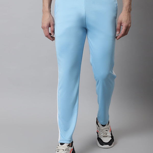 Jainish Men's Sky Blue and White Striped Streachable Lycra Trackpants - Distacart
