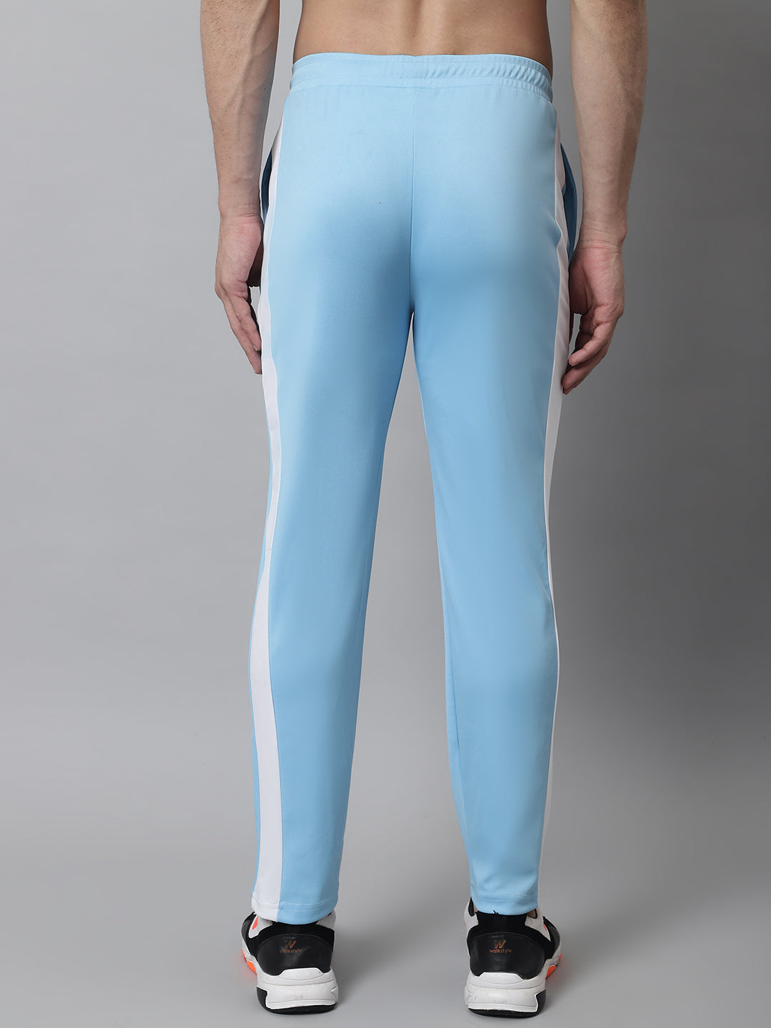 Jainish Men's Sky Blue and White Striped Streachable Lycra Trackpants - Distacart