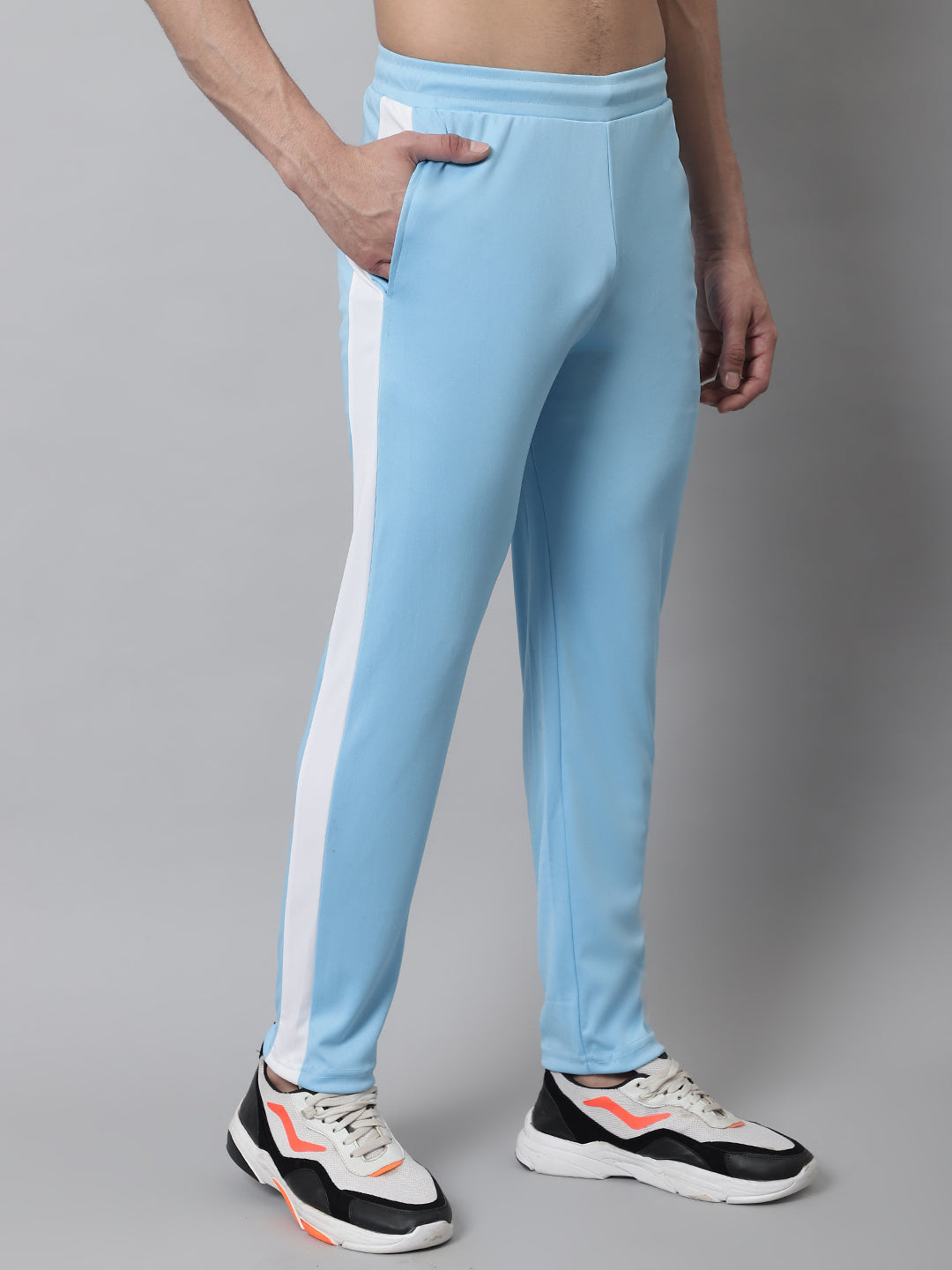 Jainish Men's Sky Blue and White Striped Streachable Lycra Trackpants - Distacart