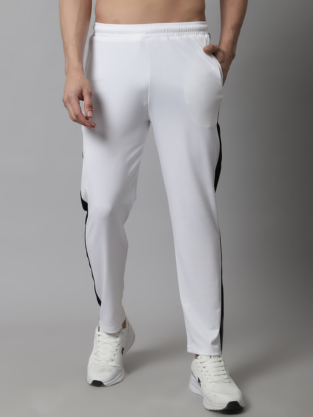 Jainish Men's White and Black Striped Streachable Lycra Trackpants - Distacart