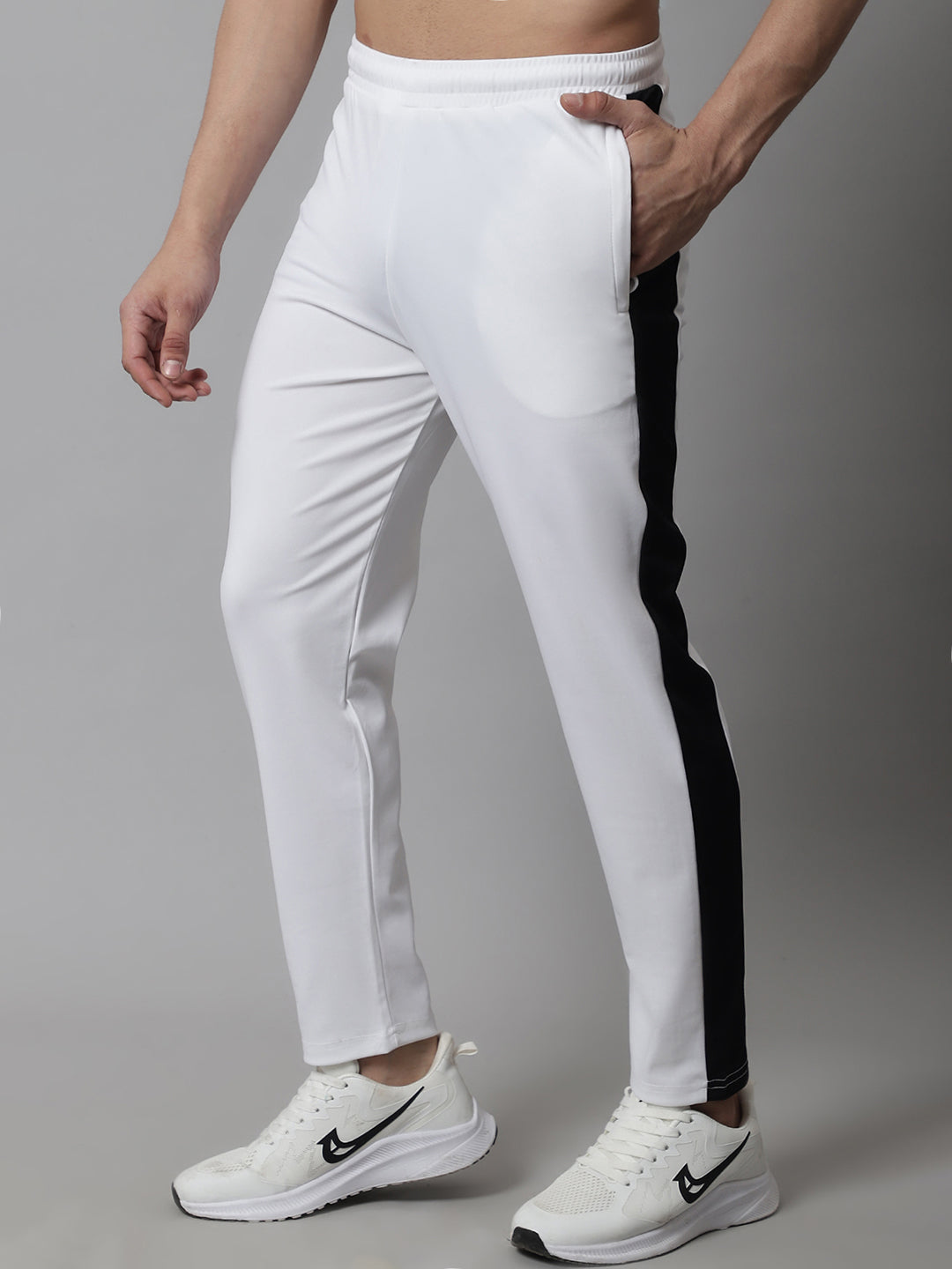 Jainish Men's White and Black Striped Streachable Lycra Trackpants - Distacart