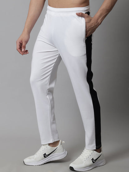 Jainish Men's White and Black Striped Streachable Lycra Trackpants - Distacart