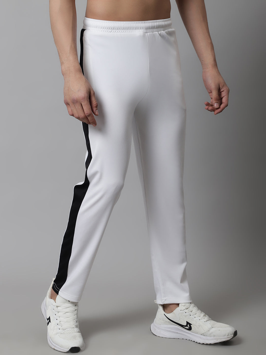 Jainish Men's White and Black Striped Streachable Lycra Trackpants - Distacart