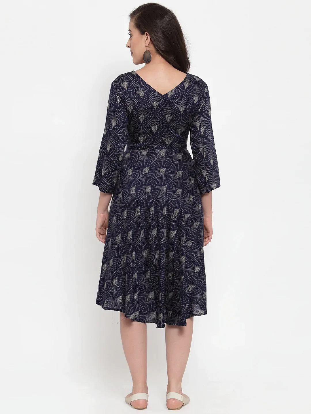 Jompers Women's Navy Blue Printed Fit and Flare Ethnic Dress - Distacart