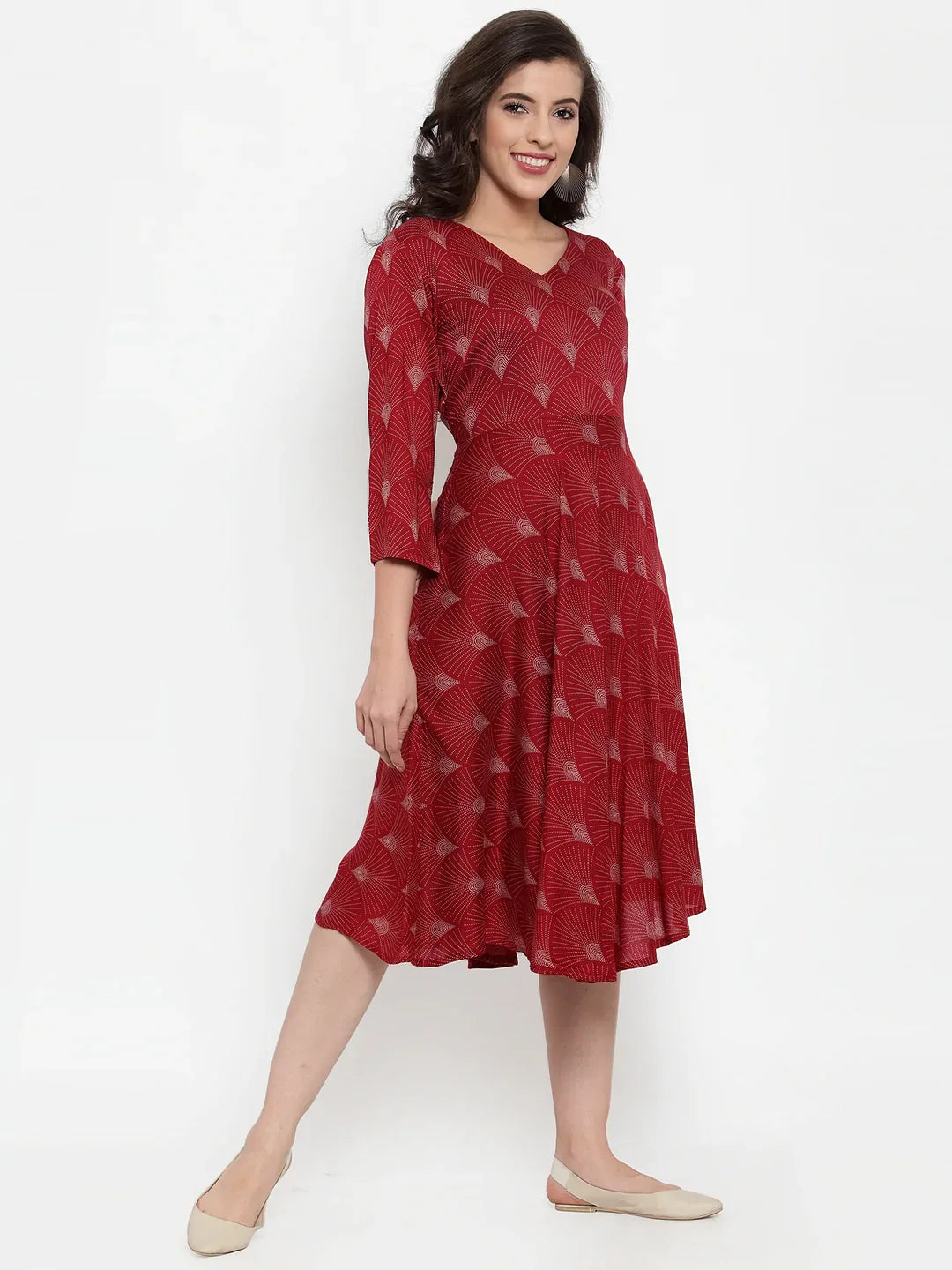 Jompers Women's Maroon Printed Fit and Flare Ethnic Dress - Distacart