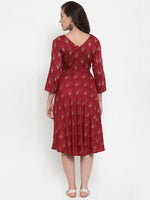 Thumbnail for Jompers Women's Maroon Printed Fit and Flare Ethnic Dress - Distacart