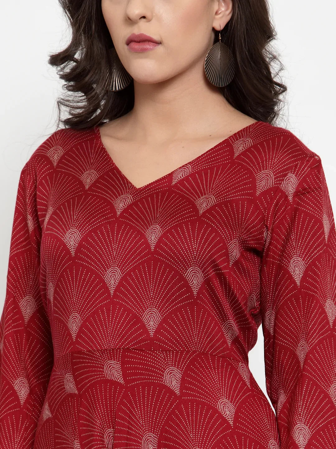 Jompers Women's Maroon Printed Fit and Flare Ethnic Dress - Distacart