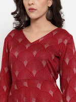 Thumbnail for Jompers Women's Maroon Printed Fit and Flare Ethnic Dress - Distacart