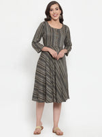 Thumbnail for Jompers Women's Black Printed Fit and Flare Ethnic Dress - Distacart