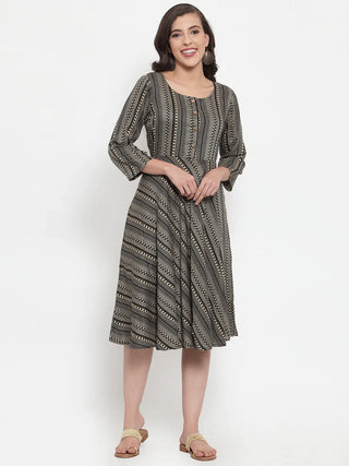 Jompers Women's Black Printed Fit and Flare Ethnic Dress - Distacart